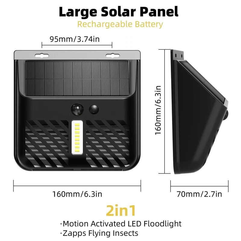 Sensor de movimiento PIR Lámpara solar contra mosquitos Repelente de insectos Material ABS contra moscas