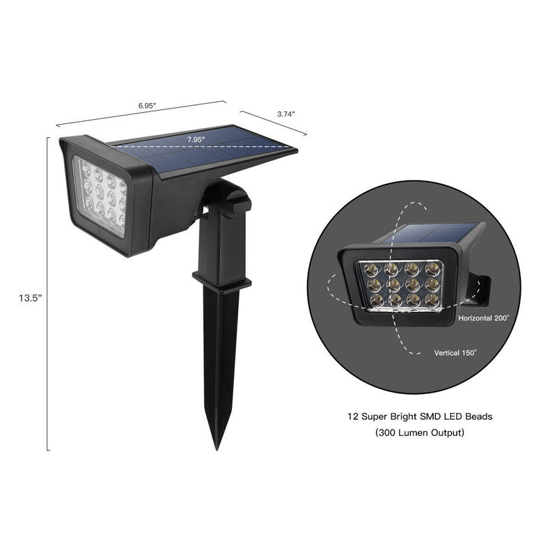 IP65 impermeable exterior LED Paisaje ajustable Iluminación solar Proyectores para jardín