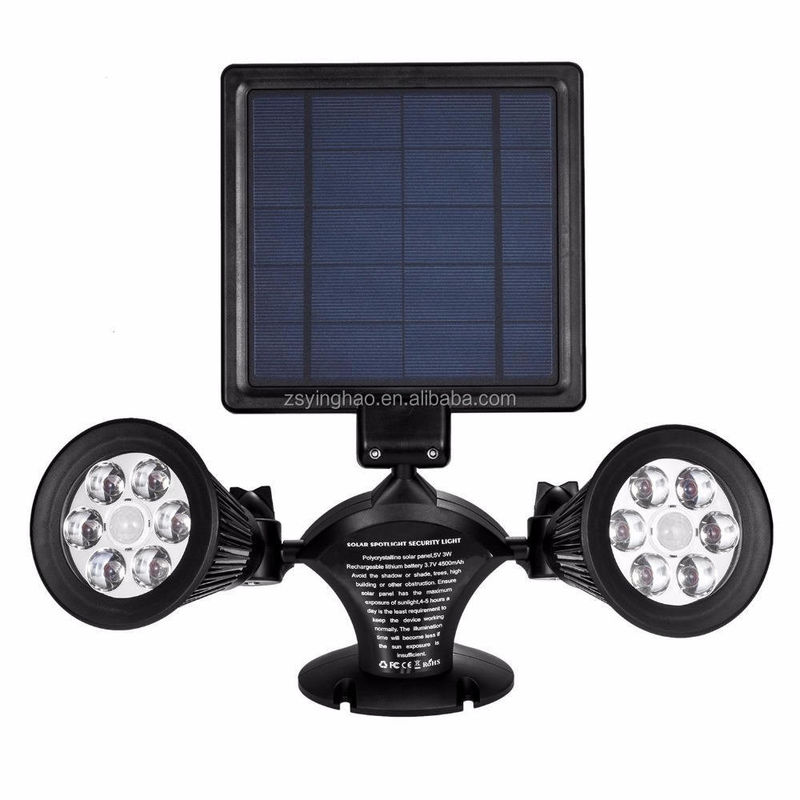 Energía solar de doble cabeza mejorada doble focos 12 LED luz de jardín exterior