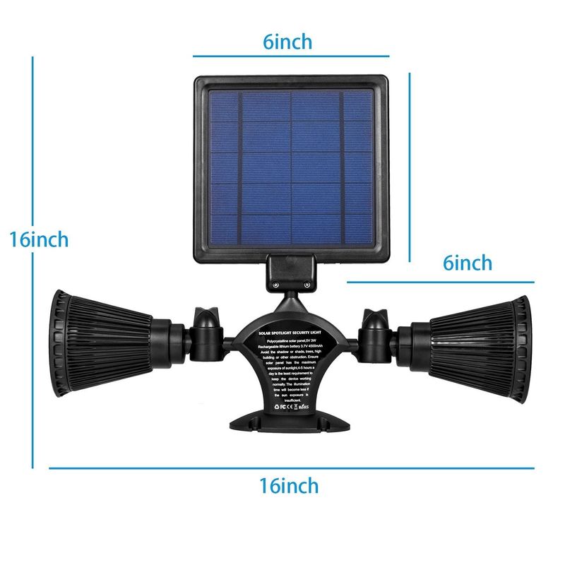Energía solar de doble cabeza mejorada doble focos 12 LED luz de jardín exterior