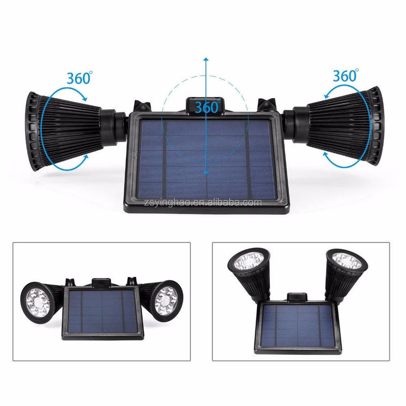 Energía solar de doble cabeza mejorada doble focos 12 LED luz de jardín exterior