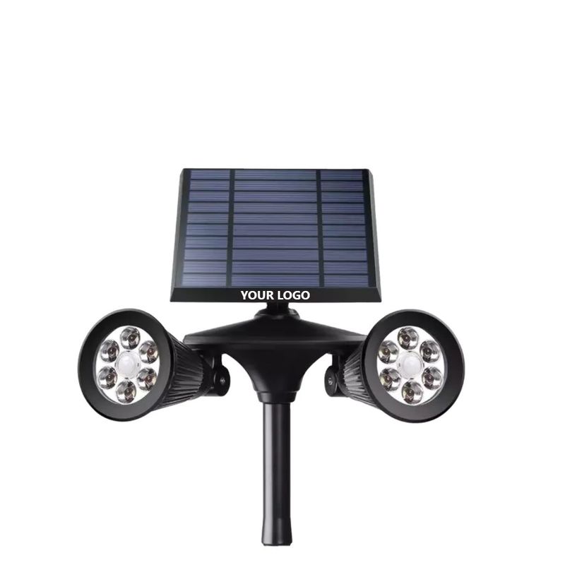 201 Acero inoxidable plástico doble cabeza lámparas solares sensor de movimiento exterior iluminación