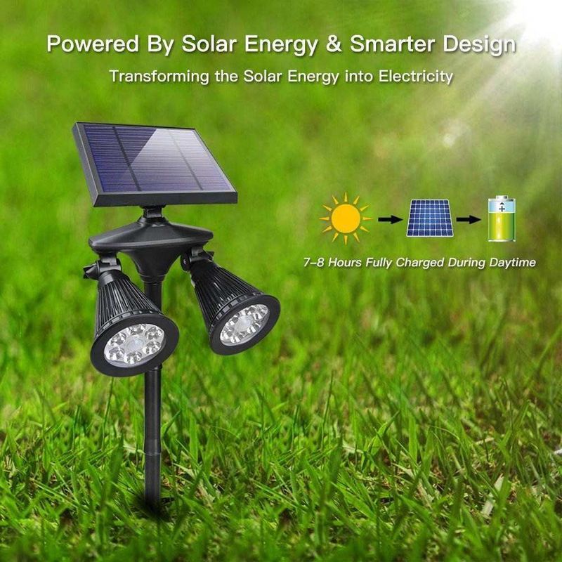 201 Acero inoxidable plástico doble cabeza lámparas solares sensor de movimiento exterior iluminación