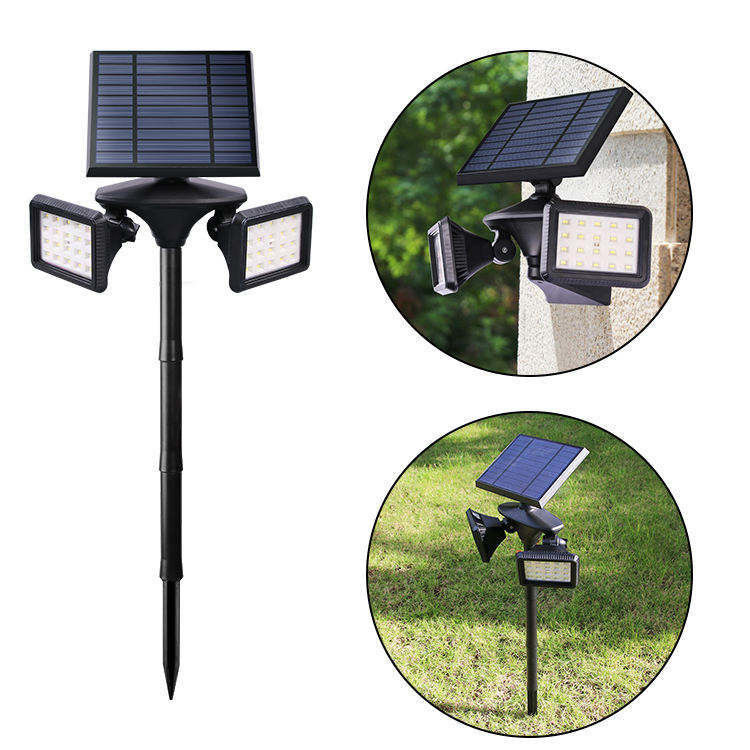 1- ABS PC Solar Aluminio de doble cabeza Iluminación de jardín para la iluminación exterior superior