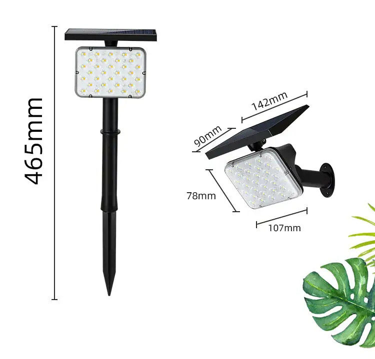 IP65 Calificado Energía solar 64 LED Jardín luz de césped exterior Iluminación de escenario de paisaje Iluminación de pared inalámbrica 2-en-1