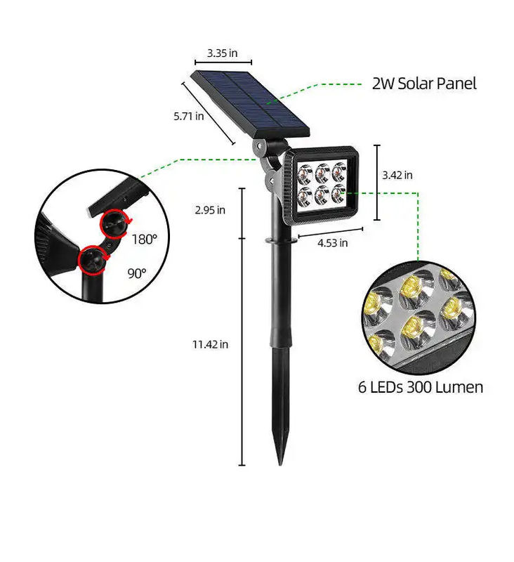 Camino de la familia Spotlight Árbol de césped solar de jardín Spot Light con y 3.7V de voltaje de entrada