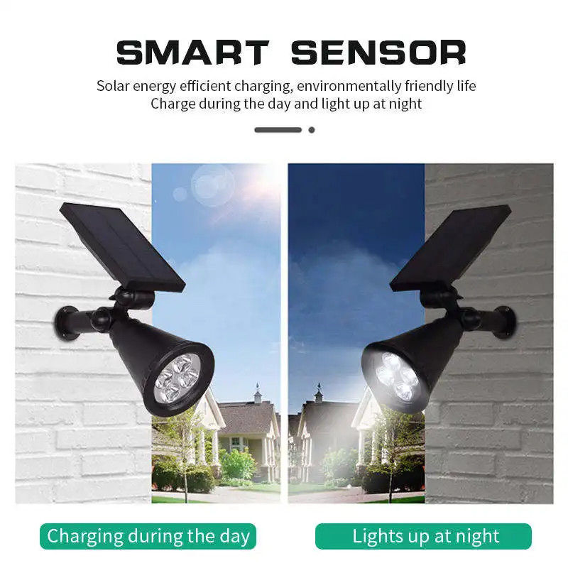Suministro de energía solar 4 Led Spotlight Ip65 Inmueva luz solar para jardín al aire libre
