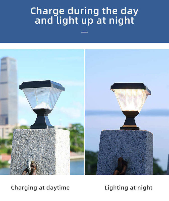 Fuera de agua IP65 Post Iluminación Jardín Pico Puerta LED Pilar solar luz con ABS