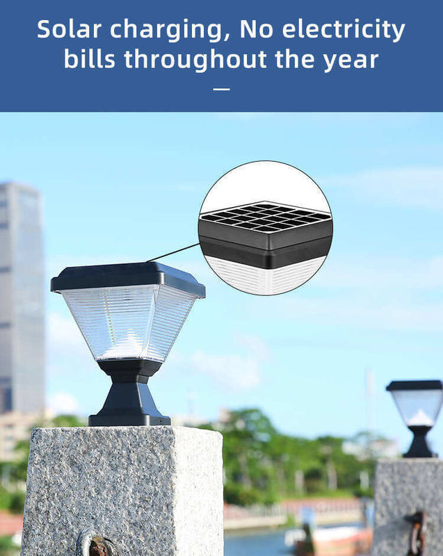 Fuera de agua IP65 Post Iluminación Jardín Pico Puerta LED Pilar solar luz con ABS