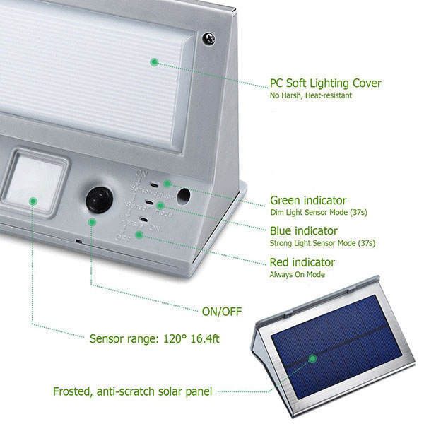 Lámpara de pared con sensor de movimiento solar de seguridad exterior con y fabricación profesional