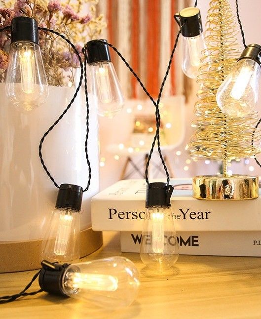 LED solar Edison bombilla de luces de cuerda para decoraciones de Navidad al aire libre Patio 6lm 1-