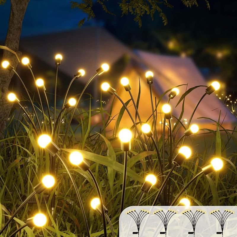 Lámpara de luciérnagas solar con energía solar y con energía eólica para jardín Fuego de artificio exterior Rgb