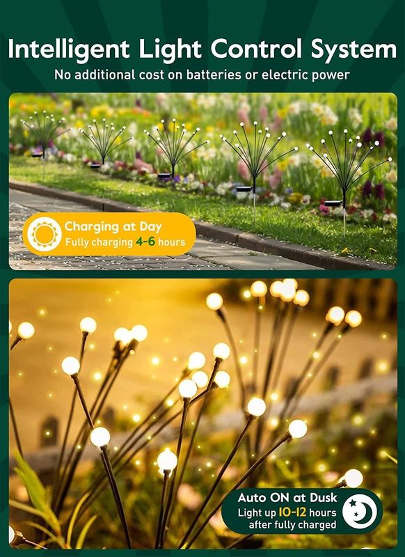 Lámpara de luciérnagas solar con energía solar y con energía eólica para jardín Fuego de artificio exterior Rgb