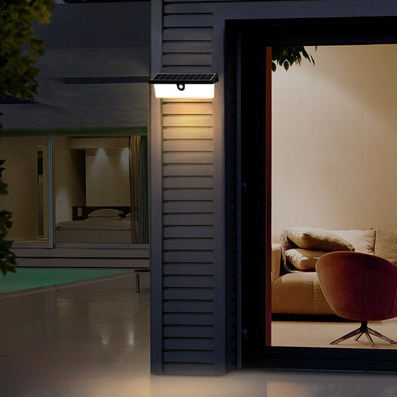 Lámpara de pared solar impermeable LED exterior sensor de movimiento lámpara de decoración para montaje de pared de jardín