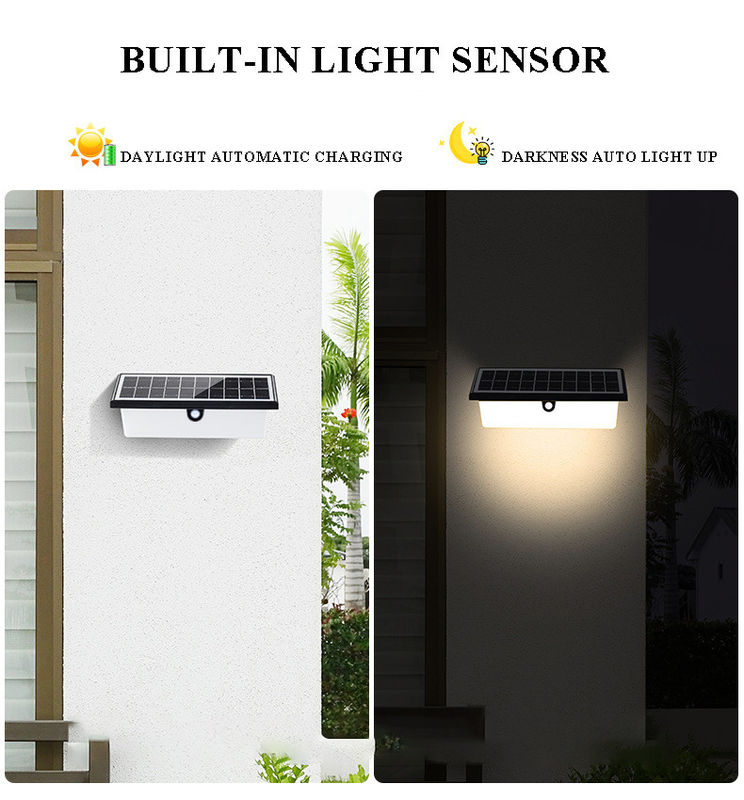 Lámpara de pared solar impermeable LED exterior sensor de movimiento lámpara de decoración para montaje de pared de jardín