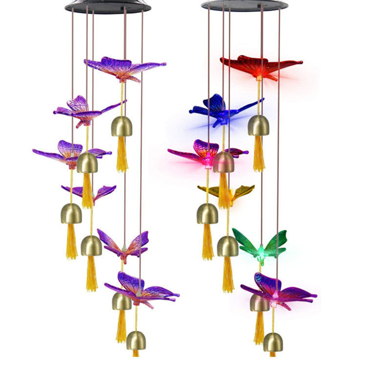 Lámpara de campana de viento de jardín campanas de viento solar Luz para decoración de mariposas personalizadas en interiores