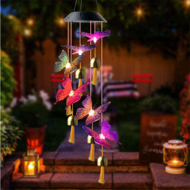 Lámpara de campana de viento de jardín campanas de viento solar Luz para decoración de mariposas personalizadas en interiores