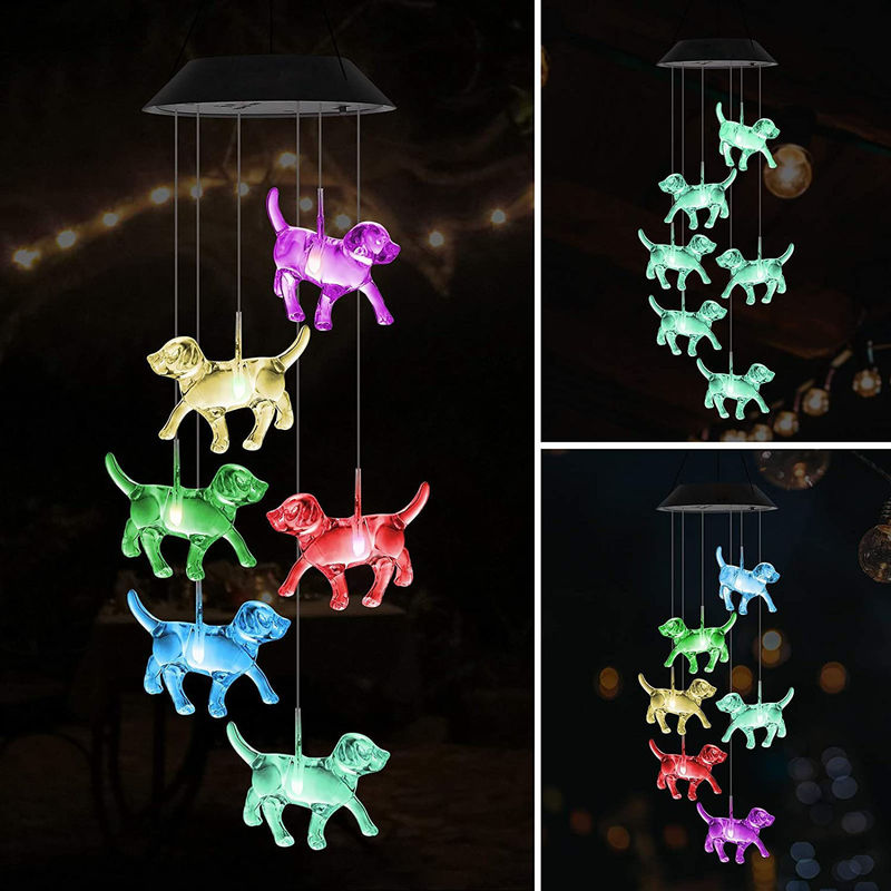 Viento solar campanas de luz para personalizable LED interior decoración de la casa del cachorro en el jardín de colores