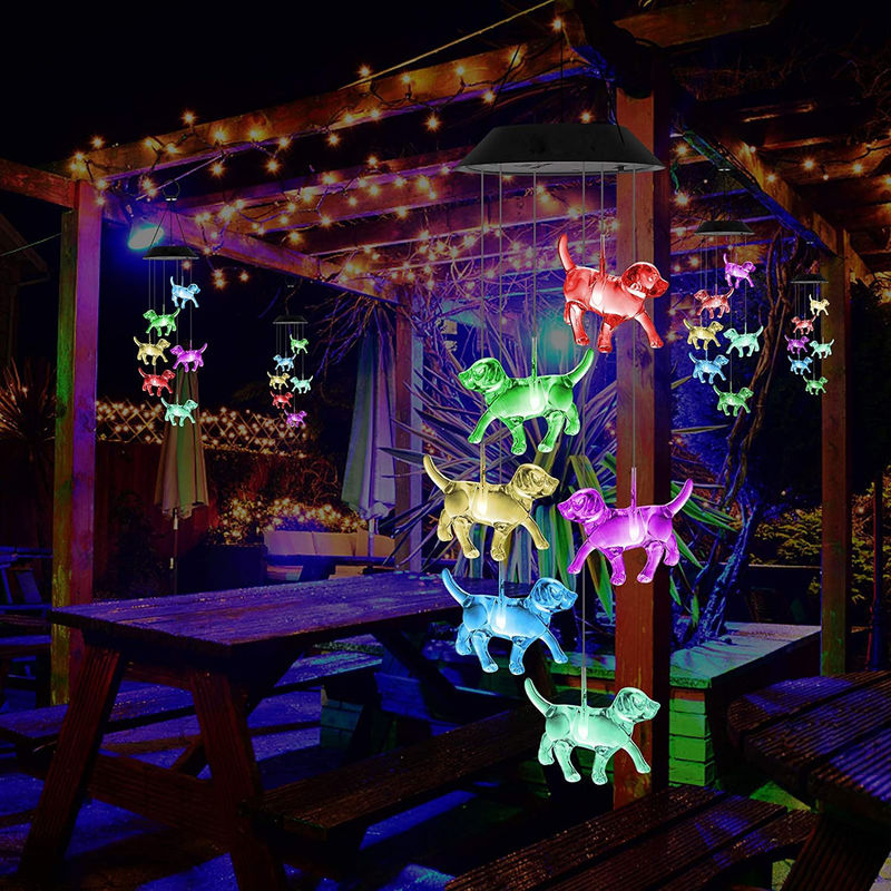 Viento solar campanas de luz para personalizable LED interior decoración de la casa del cachorro en el jardín de colores