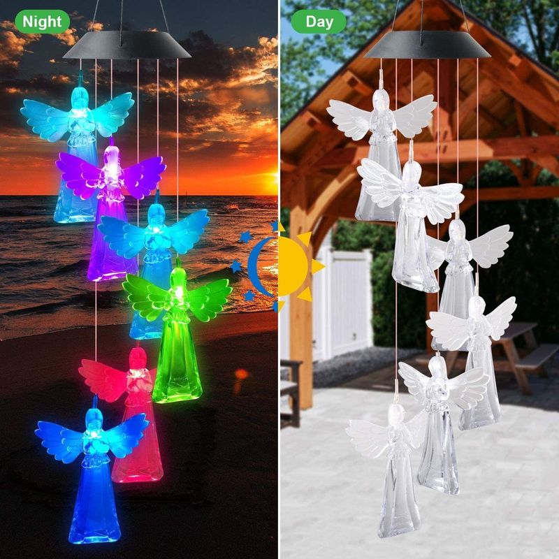 Ángulo de haz de 360 ° colorido Ángel campanas de viento para exteriores luces solares Decoración de jardín de hadas