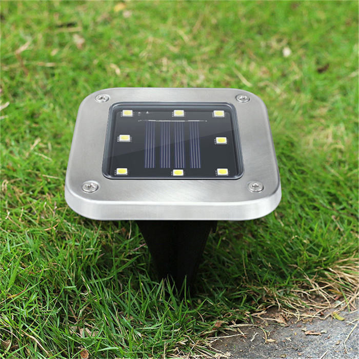 1- Luz solar de aluminio exterior para jardín de césped camino enterrado en forma cuadrada