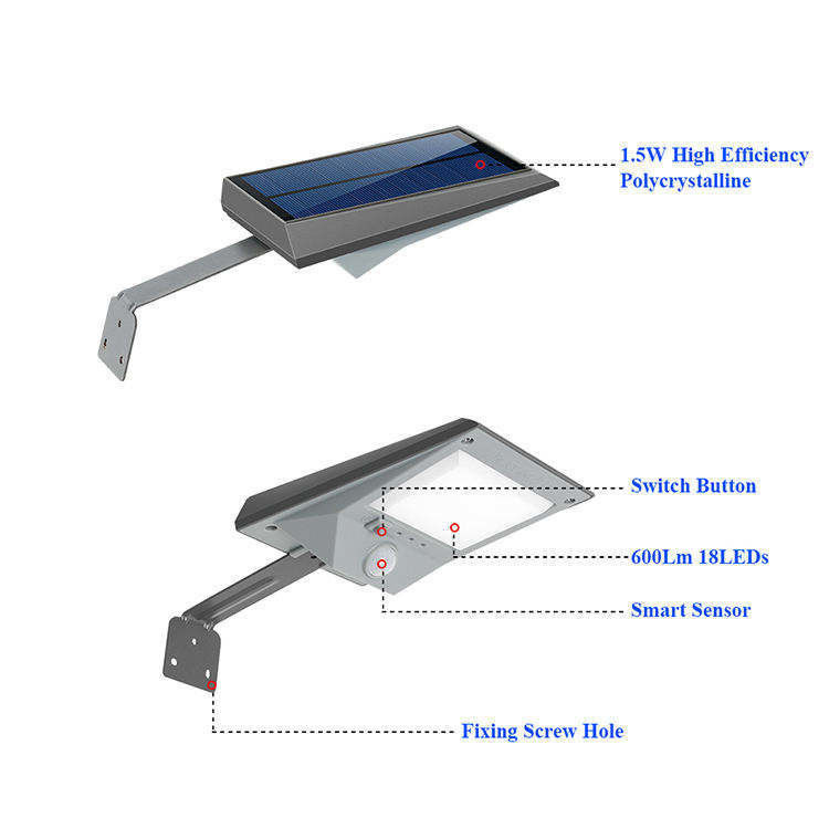 Luz de pared solar recargable LED de gran brillo Sensor de movimiento moderno de exterior a prueba de agua