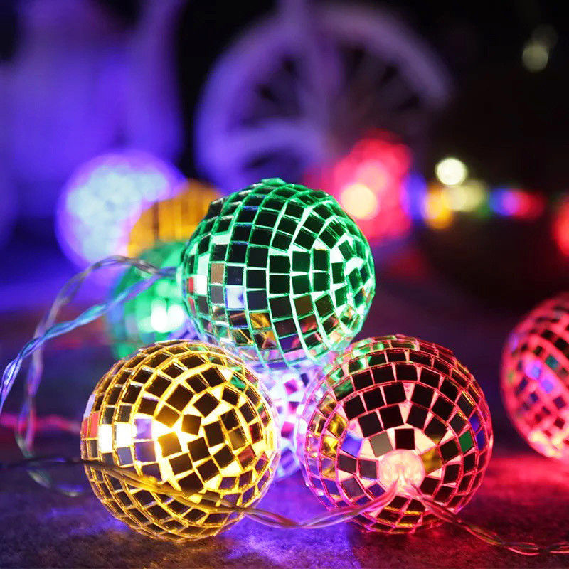Lámpara de cuerda LED de bola de espejo de plata para la fiesta de decoración de Navidad Casa Dormitorio interior