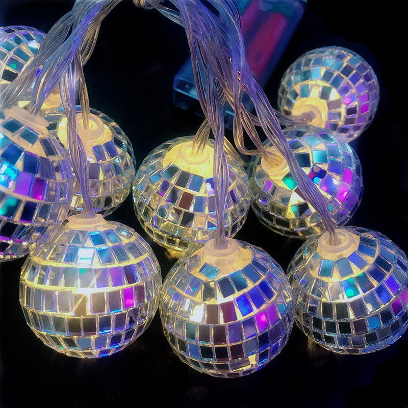 Lámpara de cuerda LED de bola de espejo de plata para la fiesta de decoración de Navidad Casa Dormitorio interior