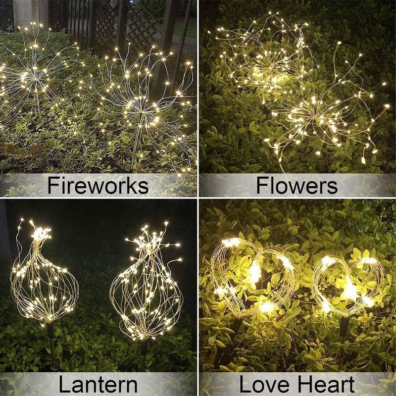 Luz de fuegos artificiales solares LED para jardín de césped Patio de Navidad Decoración de las fiestas En el lugar de la medición