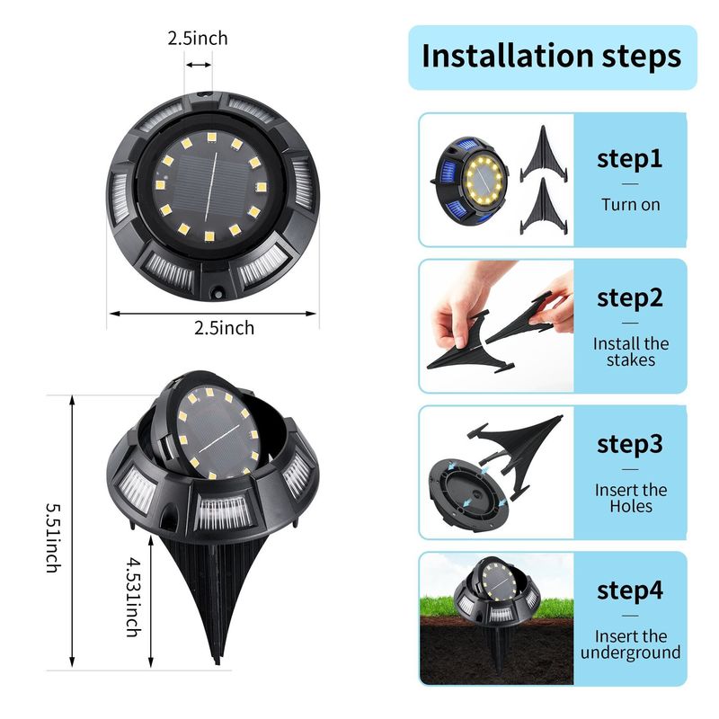 Luz solar subterránea de 3 V de voltaje de entrada para decoración de jardines en ABS/aluminio