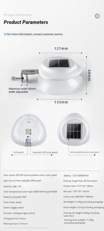 Lámpara de cerco solar LED a prueba de agua 100lm/w ABS PC luz de jardín para patio