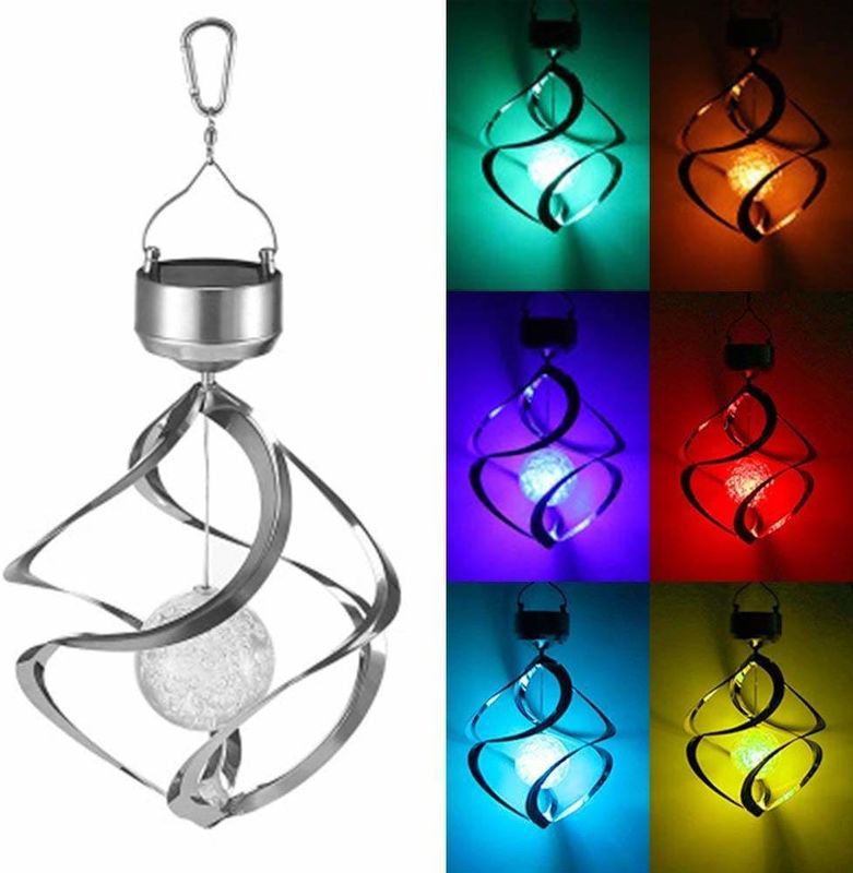 Espiral de viento solar campanas de luces al aire libre resistente al agua cambio de color lámpara LED para jardín