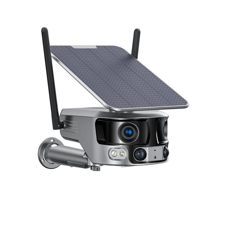 Ocho millones de articulación horizontal exterior cámara solar wifi cámara de circuito cerrado de doble lente