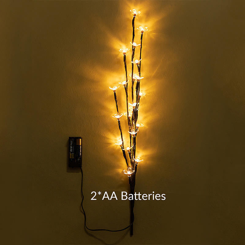 Interior 36cm 24 bombillas Batería Estrella de Navidad Decoración para el hogar Led Flor de cerezo Mesa Bonsai Árbol Luz de hadas