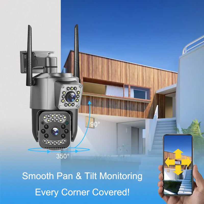 4MP de seguridad IP inalámbrica con doble lente 4G de bala PTZ cámara V380 de bala 3.5 pulgadas Negro