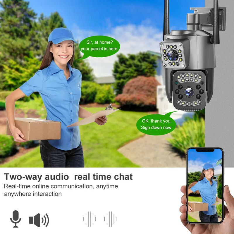 4MP de seguridad IP inalámbrica con doble lente 4G de bala PTZ cámara V380 de bala 3.5 pulgadas Negro