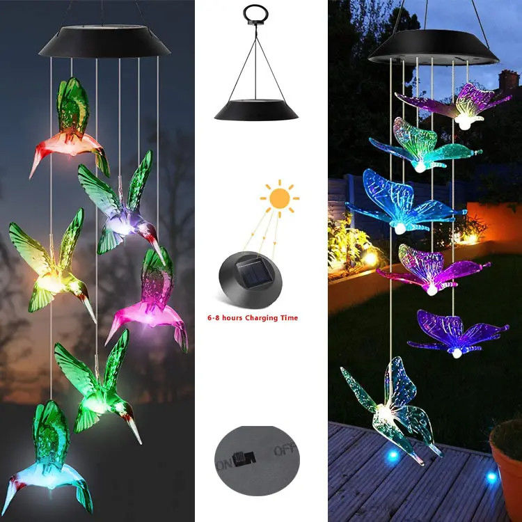 Decoración para el hogar LED Viento solar campanas Luz con diseño exterior resistente al agua y colorido