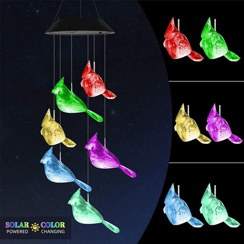 Decoración para el hogar LED Viento solar campanas Luz con diseño exterior resistente al agua y colorido
