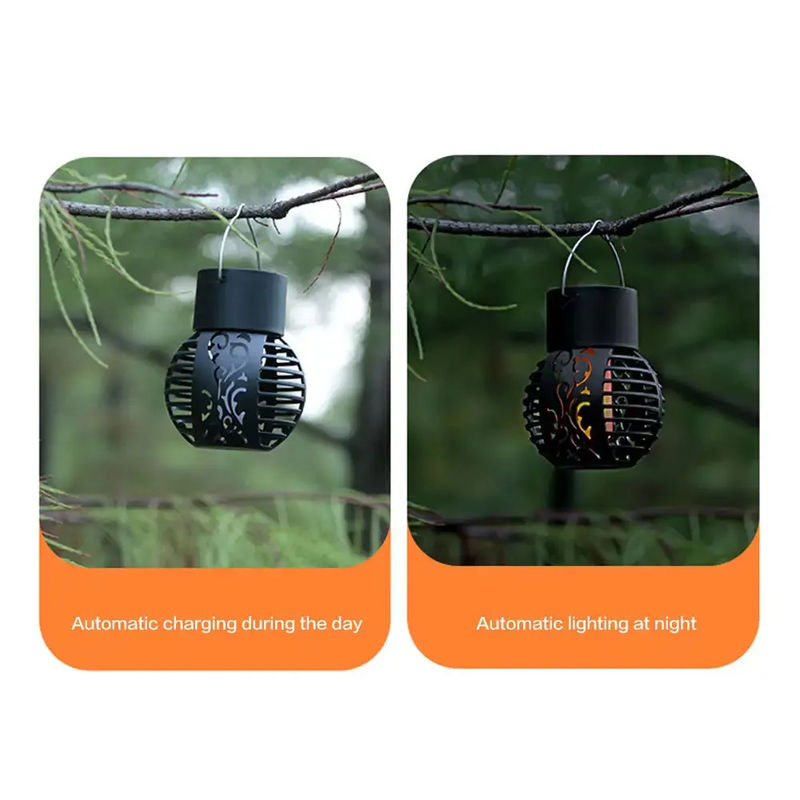 Luz solar LED para la decoración del jardín y el paisaje Metal lámpara de llama de linterna colgante de hierro