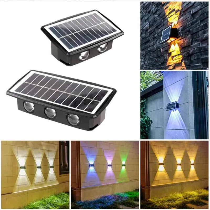 Lámparas solares de balcón de montaje de pared impermeable para iluminación exterior de arriba y abajo
