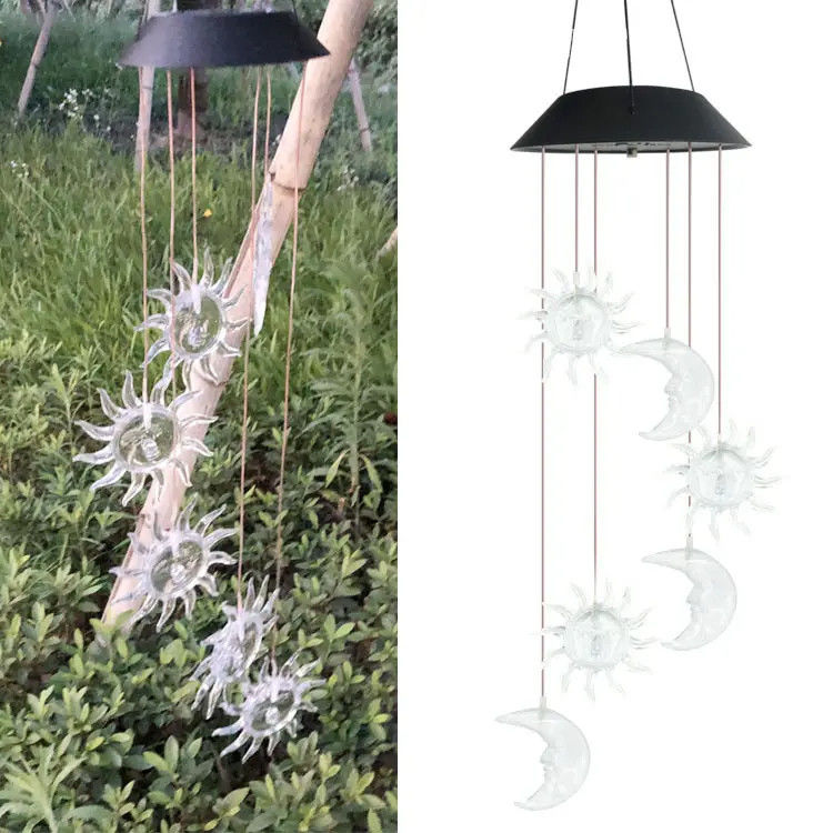 Sol Luna Luces solares coloridas campanas de viento para jardín impermeable a siete colores Gradiente