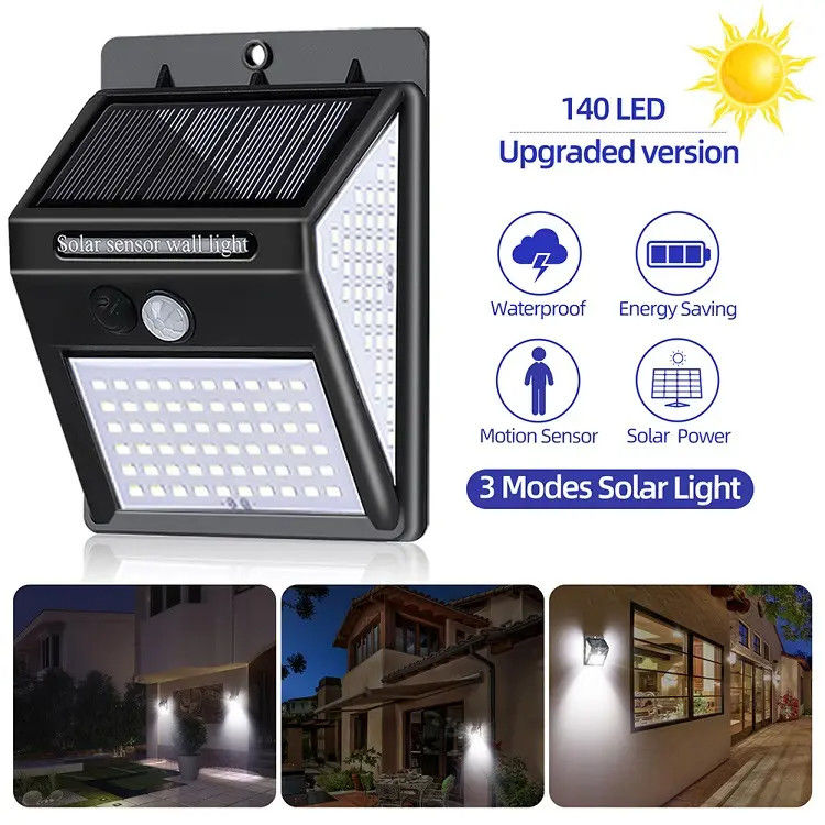 120° Ángulo del haz Lámpara solar de jardín exterior Luzes nocturnas de seguridad LED con sensor de movimiento